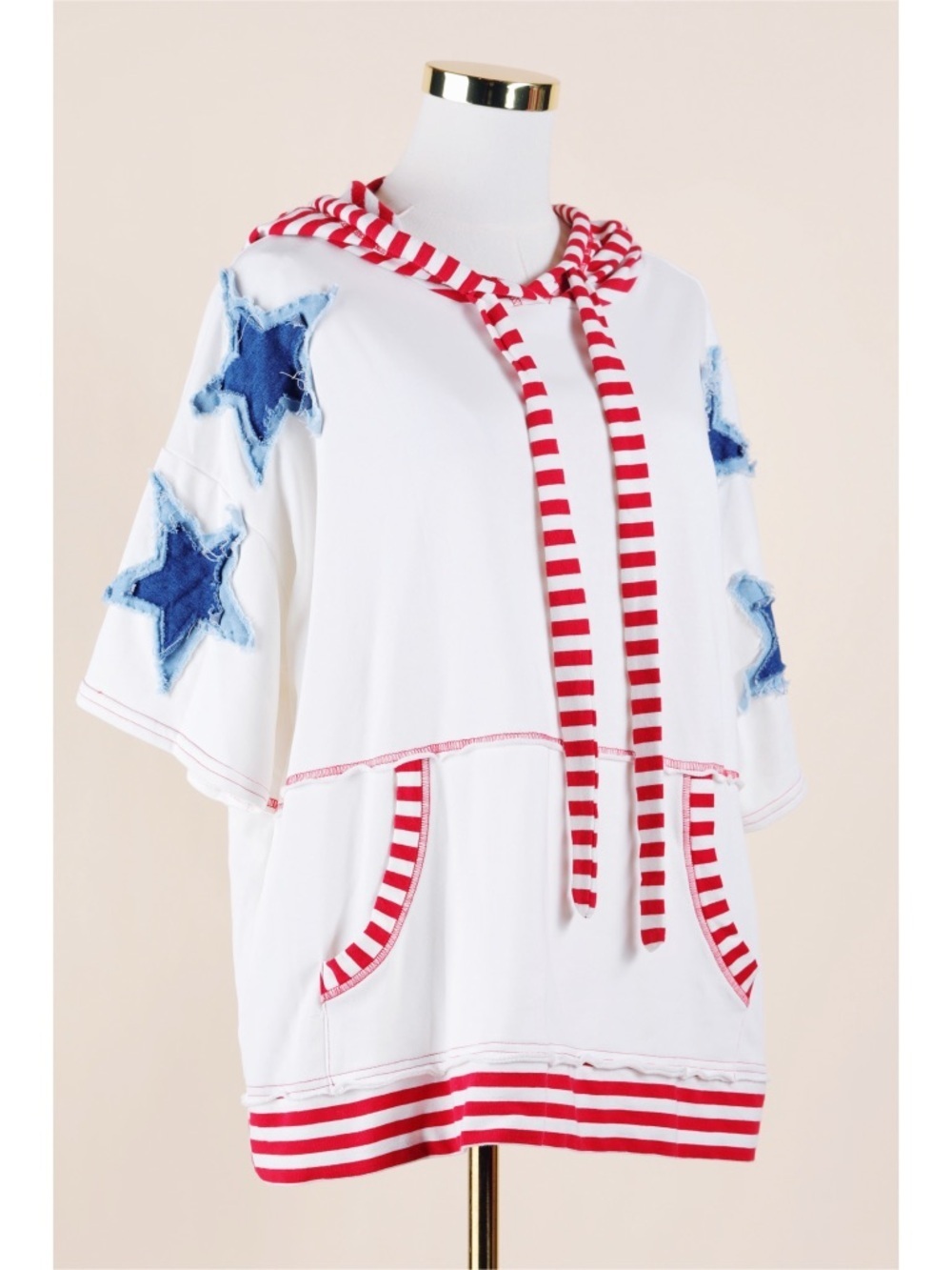 Sz M Fantastic Fawn Stars Stripes Oversized Soft Terry Knit T-Shirt Hoodie NWOT